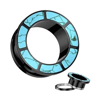 316L Surgical Steel Black PVD Turquoise Rim Screw On Ear Tunnels