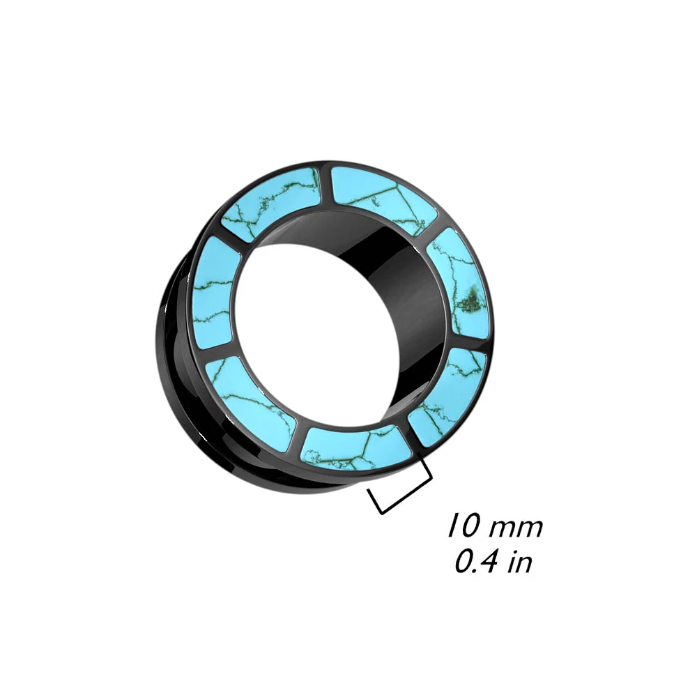 316L Surgical Steel Black PVD Turquoise Rim Screw On Ear Tunnels