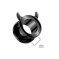 316L Surgical Steel Black PVD Devil Horns Screw On Ear Tunnels