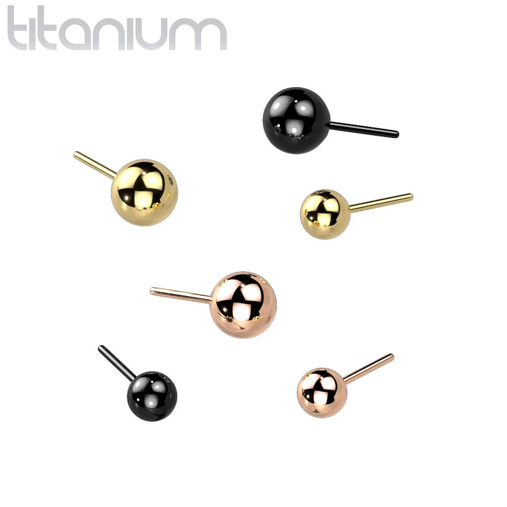 Implant Grade Titanium Rose Gold PVD Threadless Push In Ball Top Labret With Flat Back