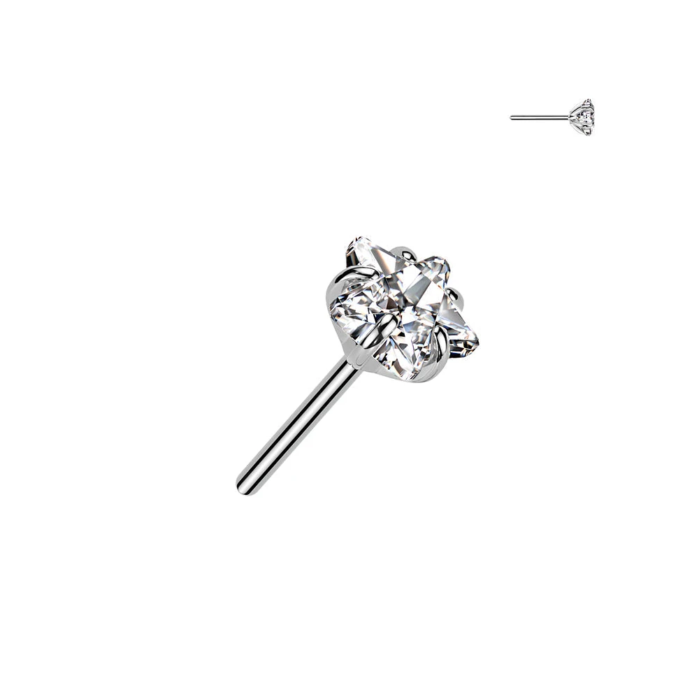 Implant Grade Titanium Threadless CZ Star Shaped Gem Push In Labret With Flat Back