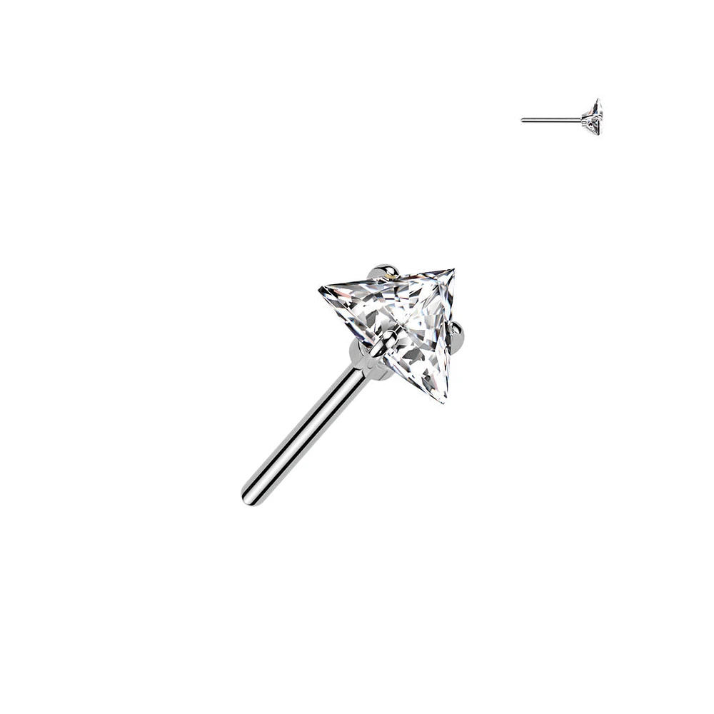 Implant Grade Titanium Threadless CZ Triangle Shaped Gem Push In Labret With Flat Back