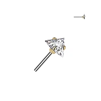 Implant Grade Titanium Gold PVD White CZ Triangle Shaped Gem Threadless Push In Labret With Flat Back