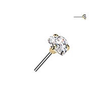 Implant Grade Titanium Gold PVD White CZ Heart Shaped Gem Threadless Push In Labret With Flat Back