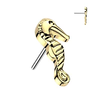 Implant Grade Titanium Gold PVD Threadless Push In Dainty Seahorse Top Labret With Flat Back