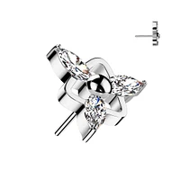 Implant Grade Titanium White CZ Marquise Triangle Design Threadless Push In Labret