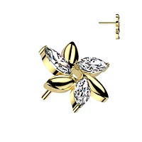 Implant Grade Titanium Gold PVD White CZ Marquise Flower Design Threadless Push In Labret