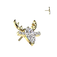 Implant Grade Titanium Threadless Gold PVD White CZ Deer Push In Labret With Flat Back