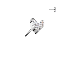 Implant Grade Titanium White CZ Leaf Marquise Gem Push In Threadless Labret With Flat Back