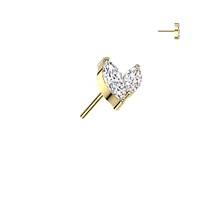 Implant Grade Titanium Gold PVD White CZ Leaf Marquise Gem Push In Threadless Labret With Flat Back