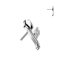 Implant Grade Titanium White CZ Tulip Flower Push In Threadless Labret With Flat Back