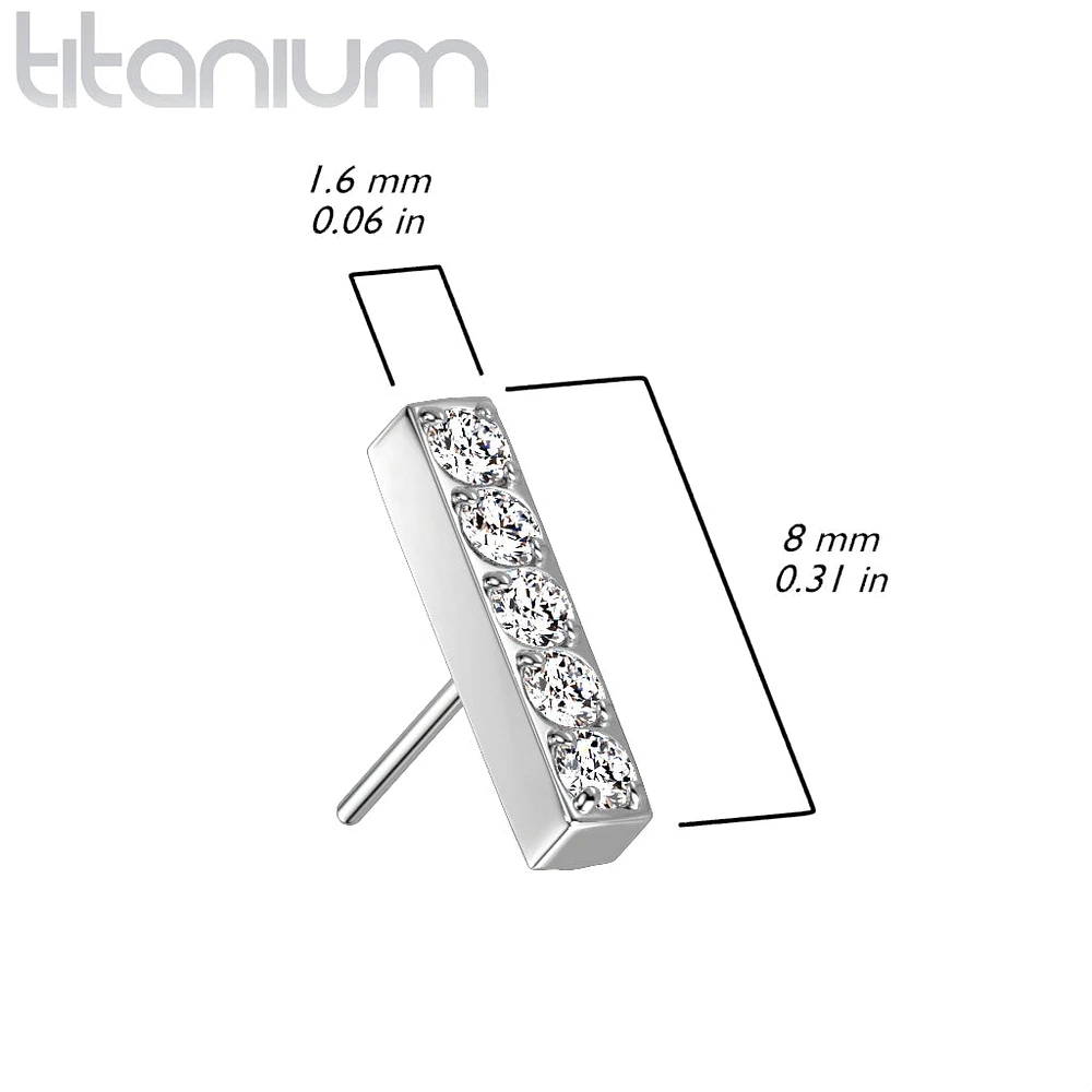 Titanium Rose Gold PVD Threadless Push In Labret White Studded CZ Rectangle Bar