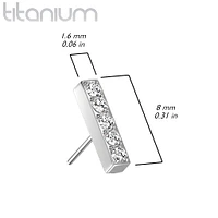 Titanium Rose Gold PVD Threadless Push In Labret White Studded CZ Rectangle Bar