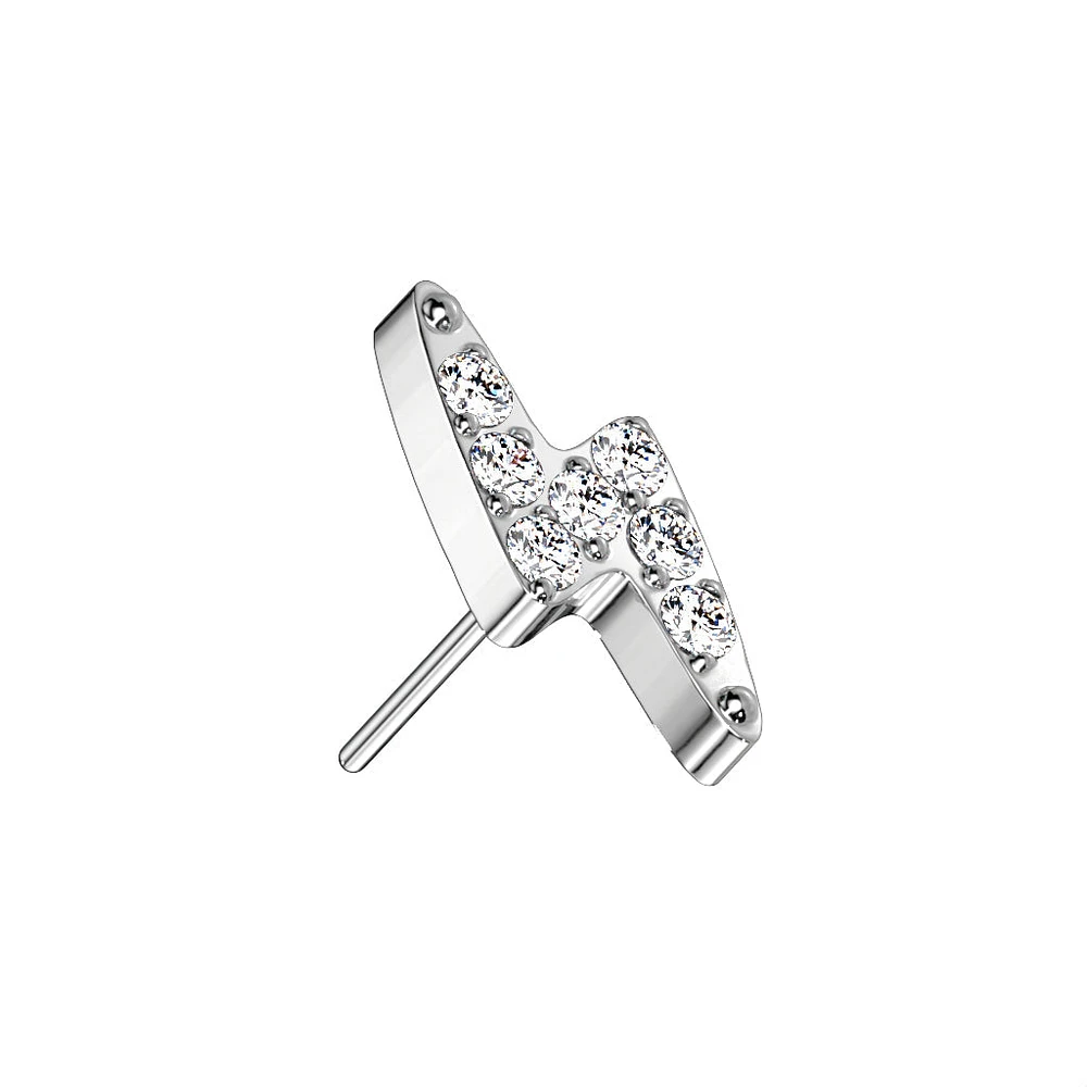Implant Grade Titanium White CZ Lightning Bolt Top Threadless Push In Labret