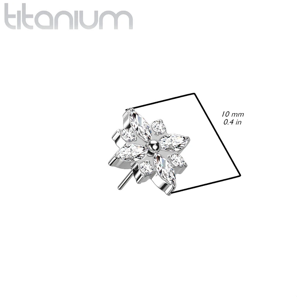 Implant Grade Titanium Gold PVD Large White CZ Gem Flower Threadless Push In Labret