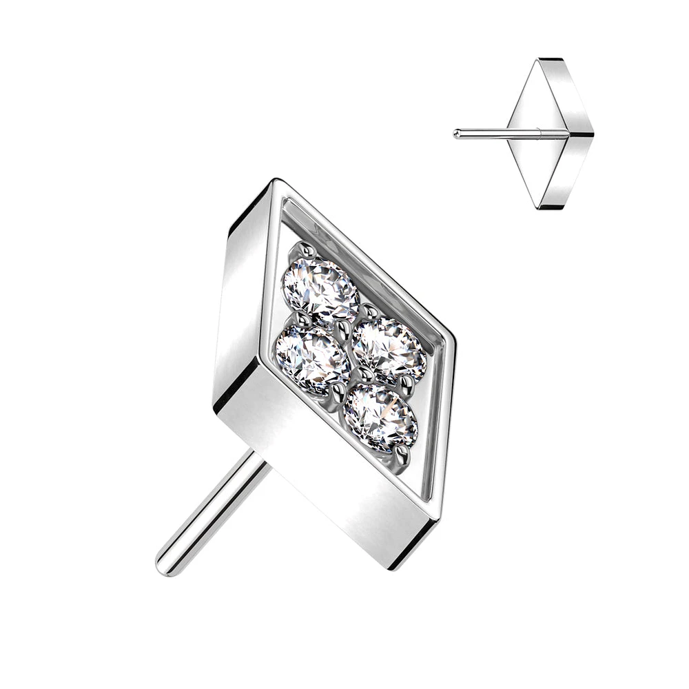 Implant Grade Titanium White CZ Pave Diamond Shaped Threadless Push In Labret