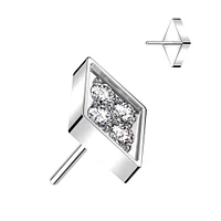 Implant Grade Titanium White CZ Pave Diamond Shaped Threadless Push In Labret