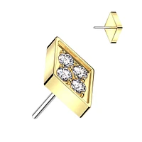 Implant Grade Titanium Gold PVD White CZ Pave Diamond Shaped Threadless Push In Labret