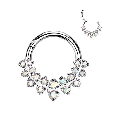 316L Surgical Steel Multi Aurora Borealis CZ Gems Hinged Clicker Hoop