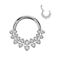 316L Surgical Steel Multi White CZ Gems Hinged Clicker Hoop