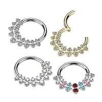 316L Surgical Steel Multi White CZ Gems Hinged Clicker Hoop