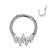 316L Surgical Steel 5 Gem Marquise White CZ Septum Daith Hinged Clicker Hoop