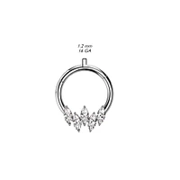 316L Surgical Steel Gold PVD 5 Gem Marquise White CZ Septum Daith Hinged Clicker Hoop