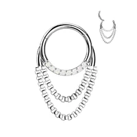 316L Surgical Steel White Opal Gem Chain Dangle Clicker Hoop