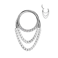 316L Surgical Steel White CZ Gem Chain Dangle Clicker Hoop