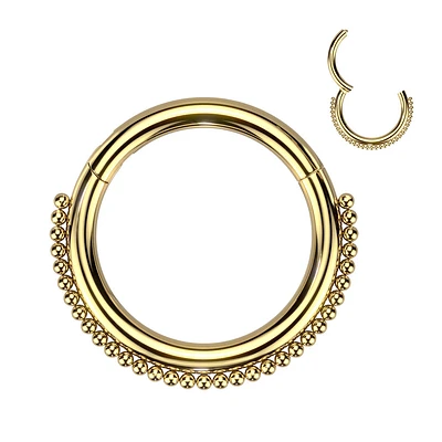 316L Surgical Steel Gold PVD Dainty Beaded Hinged Clicker Hoop