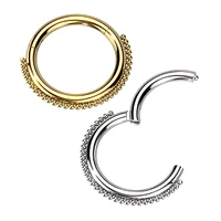 316L Surgical Steel Gold PVD Dainty Beaded Hinged Clicker Hoop