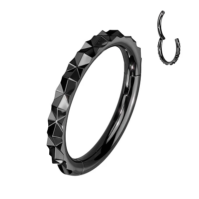 316L Surgical Steel Black PVD Textured Pattern Hinged Clicker Hoop