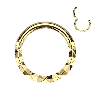 316L Surgical Steel Gold PVD Textured Pattern Septum Daith Hinged Clicker Hoop