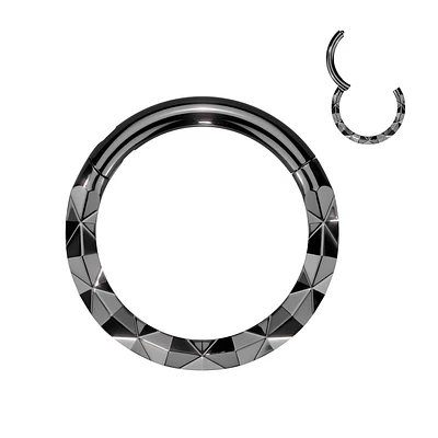 316L Surgical Steel Black PVD Textured Pattern Septum Daith Hinged Clicker Hoop