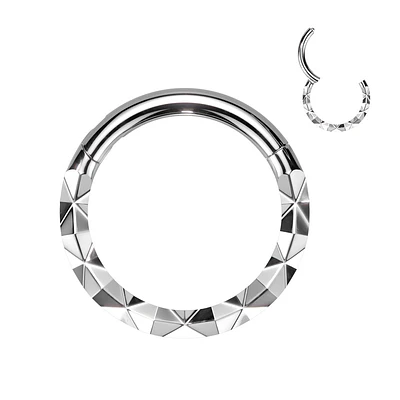 316L Surgical Steel Textured Pattern Septum Daith Hinged Clicker Hoop
