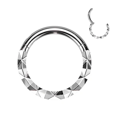 316L Surgical Steel Textured Pattern Septum Daith Hinged Clicker Hoop