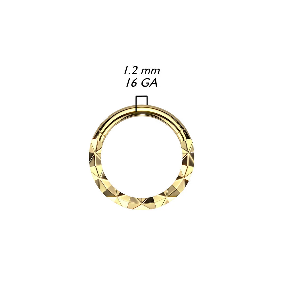 316L Surgical Steel Gold PVD Textured Pattern Septum Daith Hinged Clicker Hoop