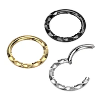 316L Surgical Steel Textured Pattern Septum Daith Hinged Clicker Hoop