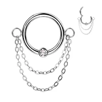 316L Surgical Steel White CZ Double Chain Hinged Clicker Hoop