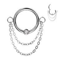 316L Surgical Steel White CZ Double Chain Hinged Clicker Hoop