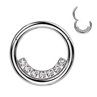 316L Surgical Steel White CZ Pave Line Hinged Clicker Hoop