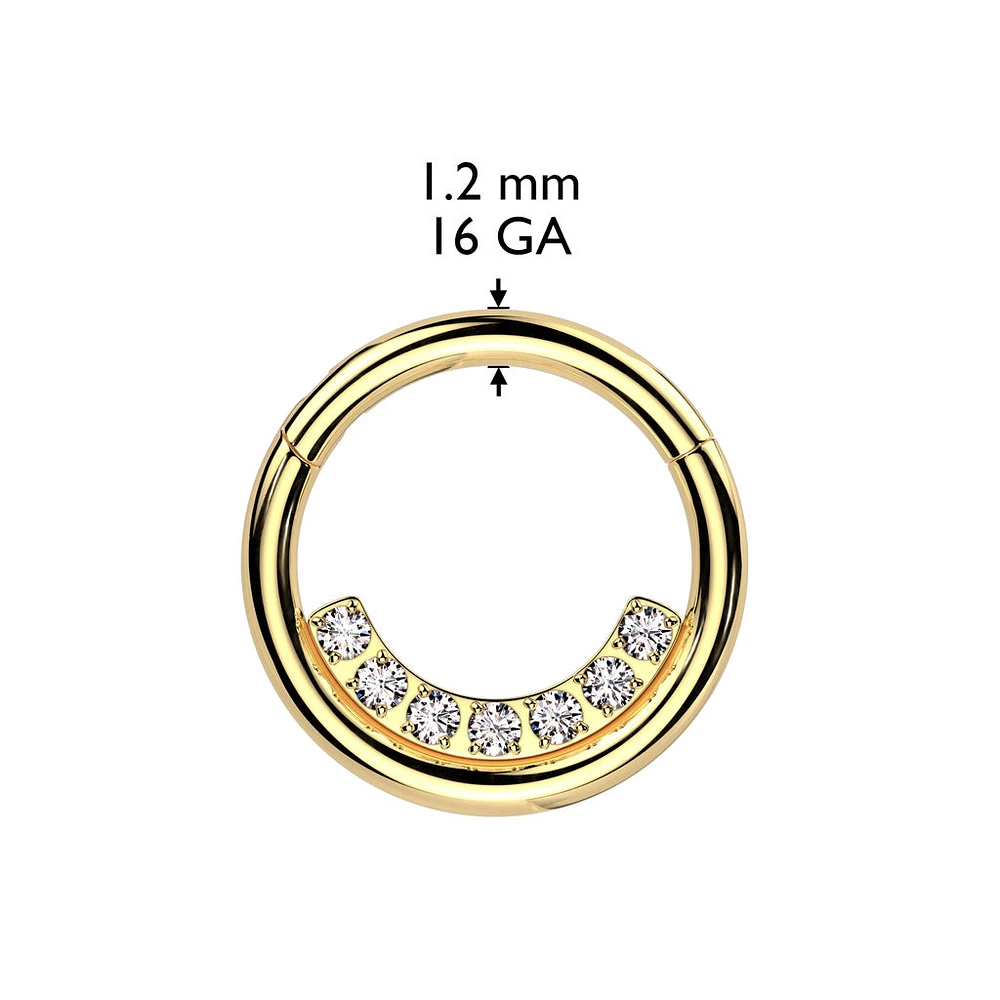 316L Surgical Steel White CZ Pave Line Hinged Clicker Hoop