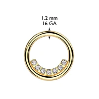 316L Surgical Steel Gold PVD White CZ Pave Line Hinged Clicker Hoop