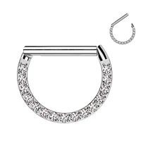 316L Surgical Steel White CZ Pave D Shaped Hinged Septum Clicker