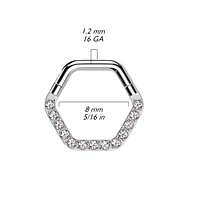 316L Surgical Steel Gold PVD White CZ Pave Hexagon Helix Hinged Clicker Hoop