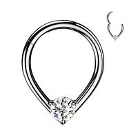 316L Surgical Steel V Shaped White CZ Gem Hinged Clicker Hoop