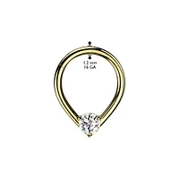 316L Surgical Steel V Shaped White CZ Gem Hinged Clicker Hoop