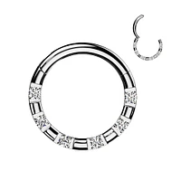 316L Surgical Steel 5 Gem White CZ Hinged Clicker Hoop