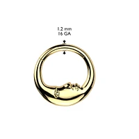 316L Surgical Steel Gold PVD Crescent Moon Face Outline Hinged Clicker Hoop