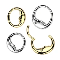 316L Surgical Steel Crescent Moon Face Outline Hinged Clicker Hoop